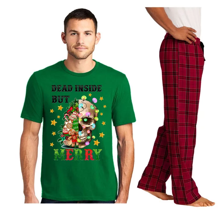 Dead Inside But Merry Christmas Skeleton Skull Xmas Holiday Gift Pajama Set