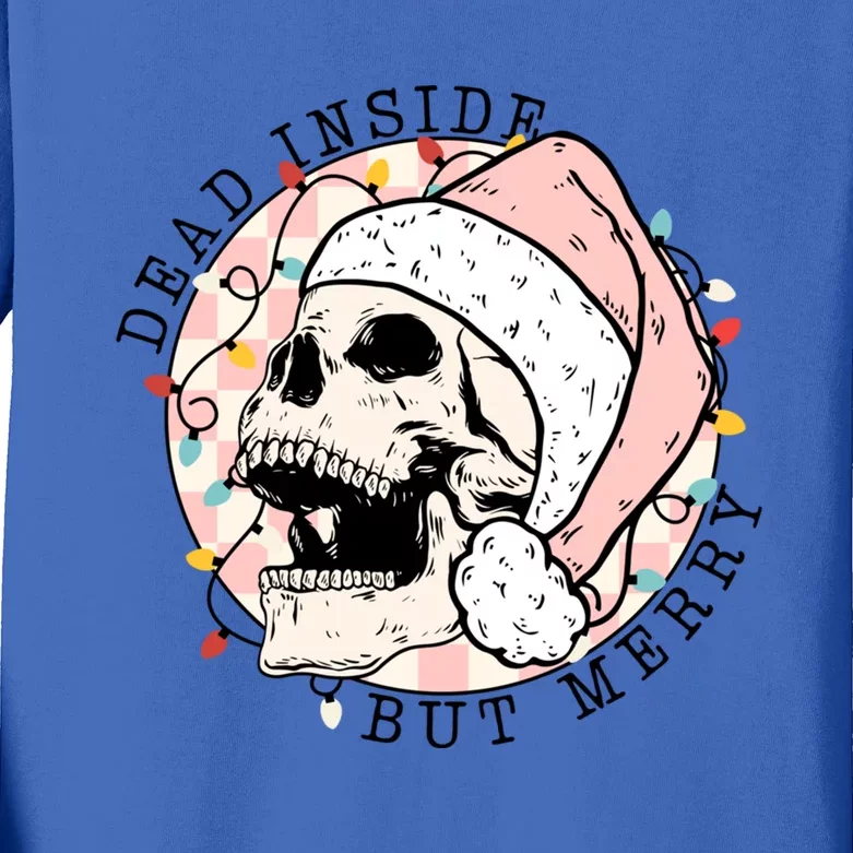 Dead Inside But Merry Christmas Skull Skeleton Santa Hat Gift Kids Long Sleeve Shirt