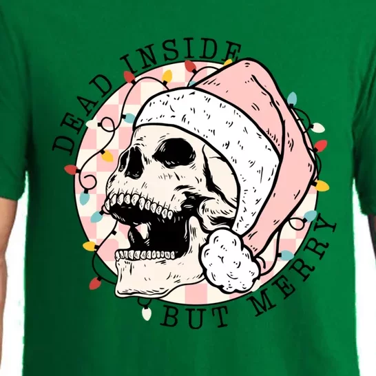 Dead Inside But Merry Christmas Skull Skeleton Santa Hat Gift Pajama Set