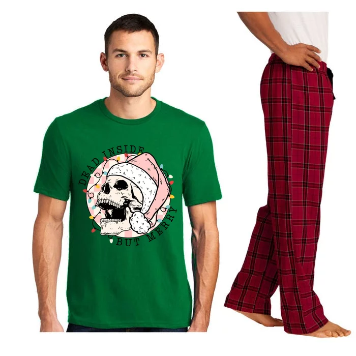 Dead Inside But Merry Christmas Skull Skeleton Santa Hat Gift Pajama Set