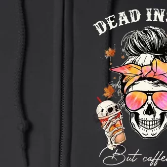 Dead Inside But Caffeinated Messy Bun Coffee Halloween Women Full Zip Hoodie