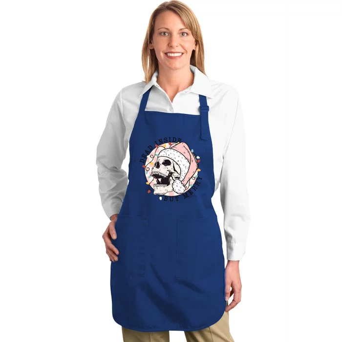 Dead Inside But Merry Dancing Skeleton Santa Christmas Light Gift Full-Length Apron With Pocket