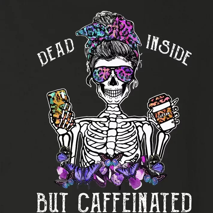 Dead Inside But Caffeinated Skeleton Flower Coffee Lover Toddler Long Sleeve Shirt