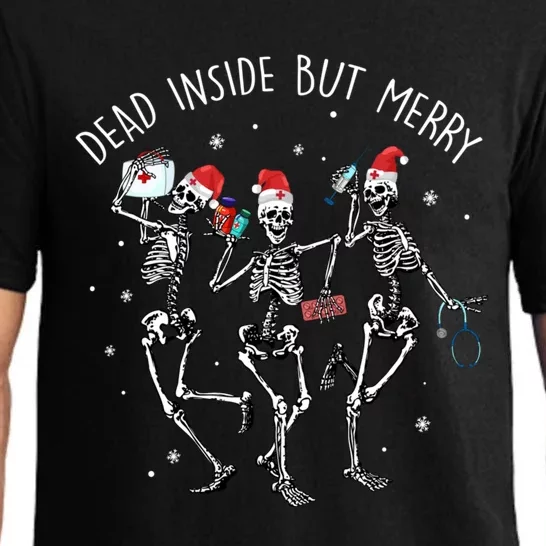 Dead Inside But Merry Funny Dancing Skeleton Christmas Nurse Gift Pajama Set