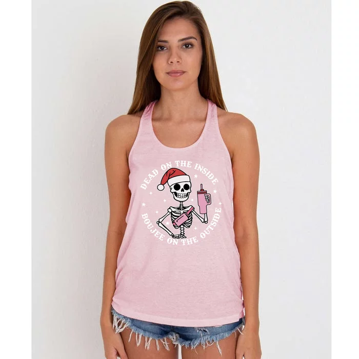 Dead Inside Boujee On The Outside Skeleton Christmas Xmas Cool Gift Women's Knotted Racerback Tank