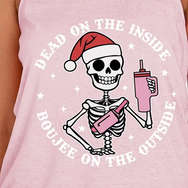 Dead Inside Boujee On The Outside Skeleton Christmas Xmas Cool Gift Women's Knotted Racerback Tank