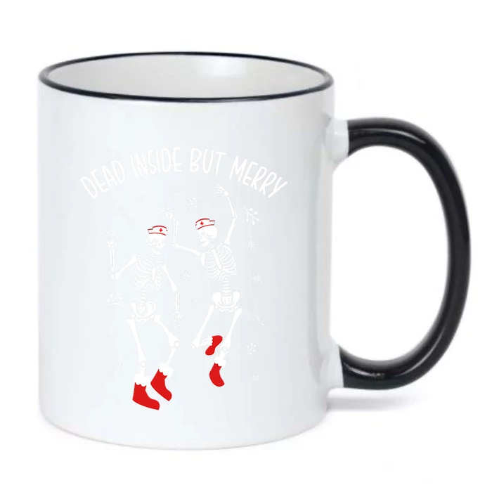 Dead Inside But Merry Funny Dancing Skeleton Christmas Nurse Cool Gift Black Color Changing Mug