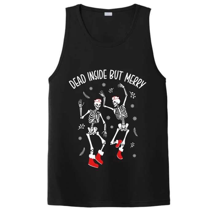 Dead Inside But Merry Funny Dancing Skeleton Christmas Nurse Cool Gift Performance Tank