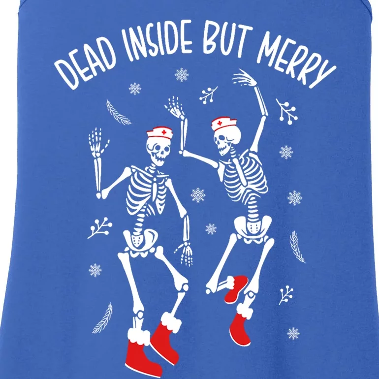 Dead Inside But Merry Funny Dancing Skeleton Christmas Nurse Cool Gift Ladies Essential Tank