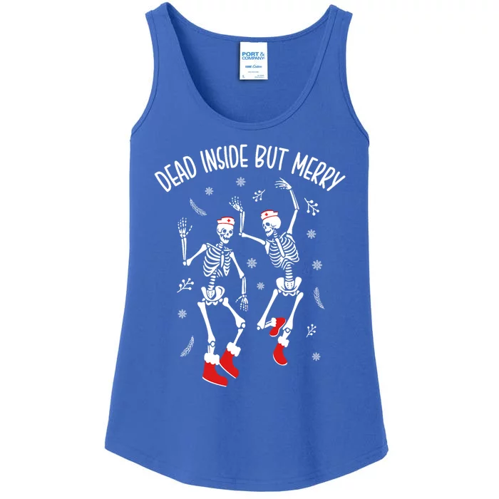 Dead Inside But Merry Funny Dancing Skeleton Christmas Nurse Cool Gift Ladies Essential Tank