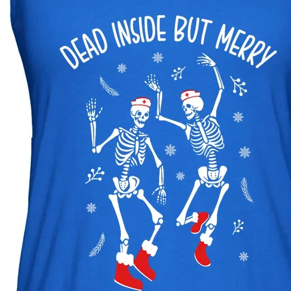 Dead Inside But Merry Funny Dancing Skeleton Christmas Nurse Cool Gift Ladies Essential Flowy Tank