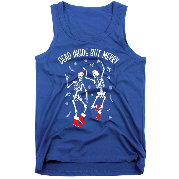 Dead Inside But Merry Funny Dancing Skeleton Christmas Nurse Cool Gift Tank Top