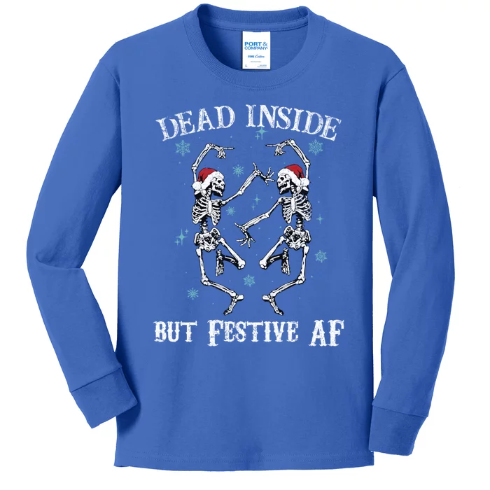 Dead Inside But Festive Af Dancing Skeleton Funny Christmas Gift Kids Long Sleeve Shirt