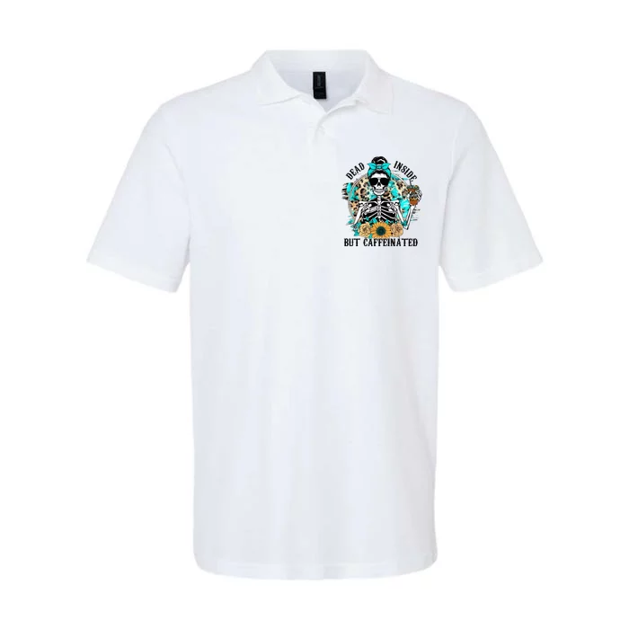 Dead Inside But Caffeinated Skeleton Flower Drinking Coffee Softstyle Adult Sport Polo