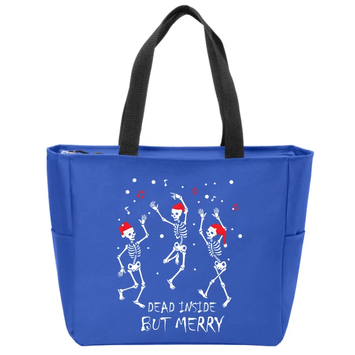 Dead Inside But Merry Funny Skeleton Christmas Gift Zip Tote Bag