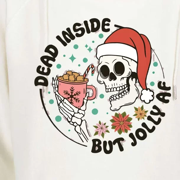 Dead Inside But Jolly Af Skeleton Xmas Santa Skull Womens Funnel Neck Pullover Hood