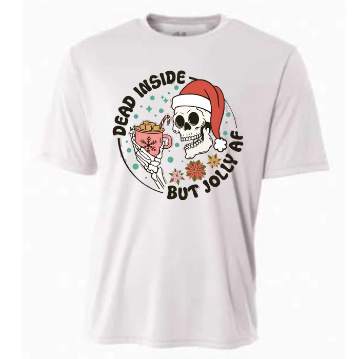 Dead Inside But Jolly Af Skeleton Xmas Santa Skull Cooling Performance Crew T-Shirt