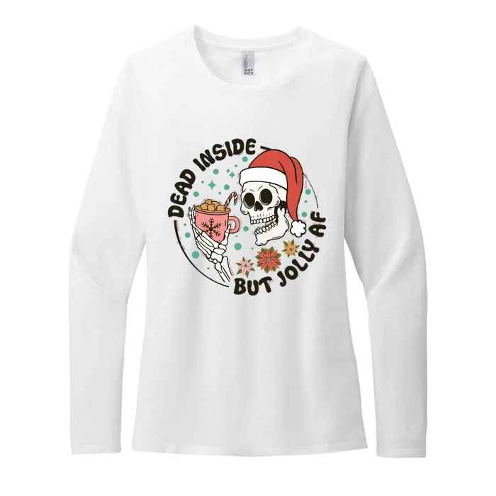 Dead Inside But Jolly Af Skeleton Xmas Santa Skull Womens CVC Long Sleeve Shirt