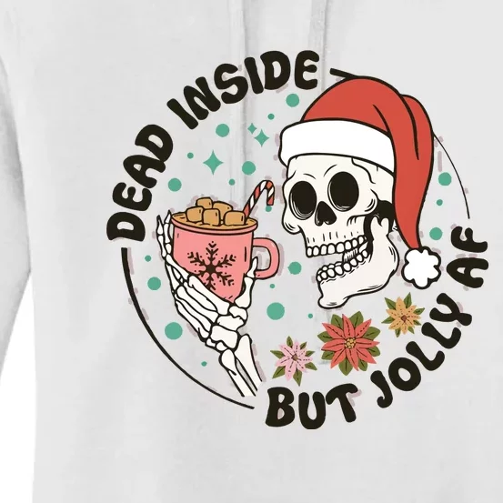 Dead Inside But Jolly Af Skeleton Xmas Santa Skull Women's Pullover Hoodie