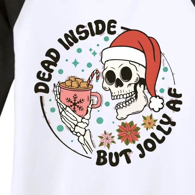 Dead Inside But Jolly Af Skeleton Xmas Santa Skull Women's Tri-Blend 3/4-Sleeve Raglan Shirt