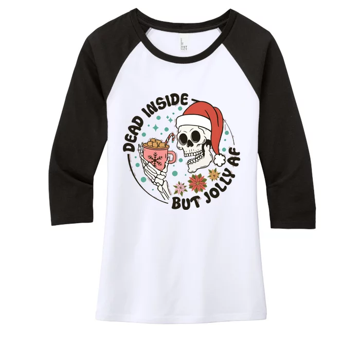 Dead Inside But Jolly Af Skeleton Xmas Santa Skull Women's Tri-Blend 3/4-Sleeve Raglan Shirt