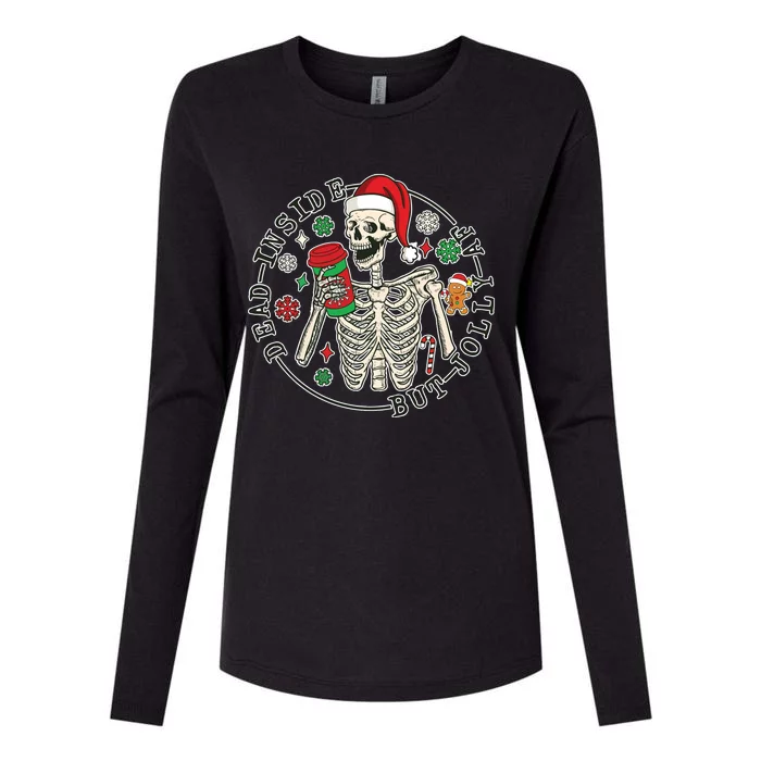 Dead Inside But Jolly Af Christmas Skeleton Womens Cotton Relaxed Long Sleeve T-Shirt