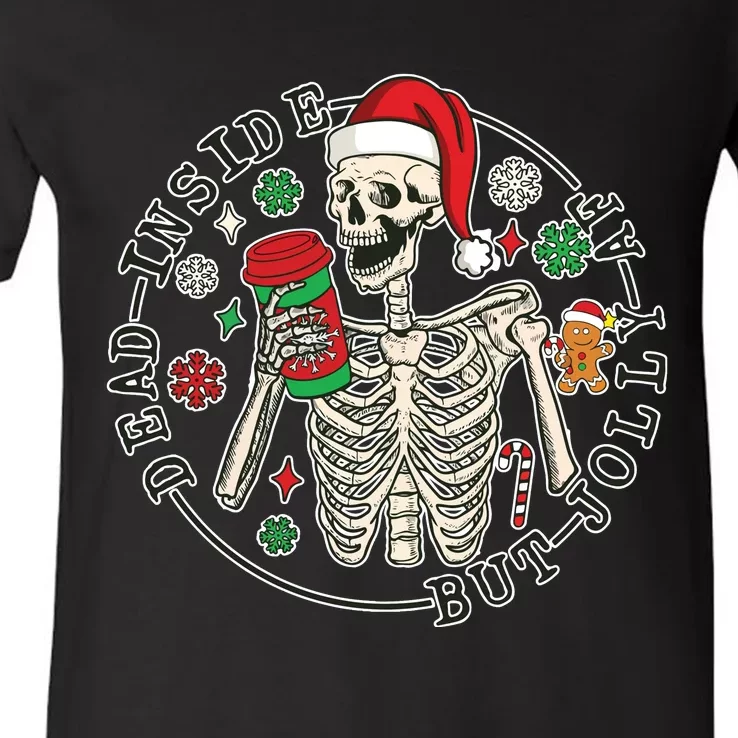 Dead Inside But Jolly Af Christmas Skeleton V-Neck T-Shirt