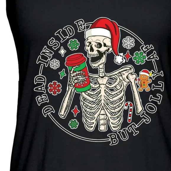 Dead Inside But Jolly Af Christmas Skeleton Ladies Essential Flowy Tank