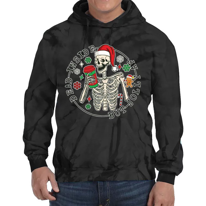 Dead Inside But Jolly Af Christmas Skeleton Tie Dye Hoodie