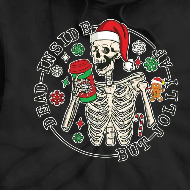 Dead Inside But Jolly Af Christmas Skeleton Tie Dye Hoodie