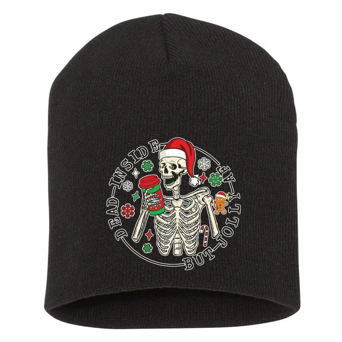 Dead Inside But Jolly Af Christmas Skeleton Short Acrylic Beanie