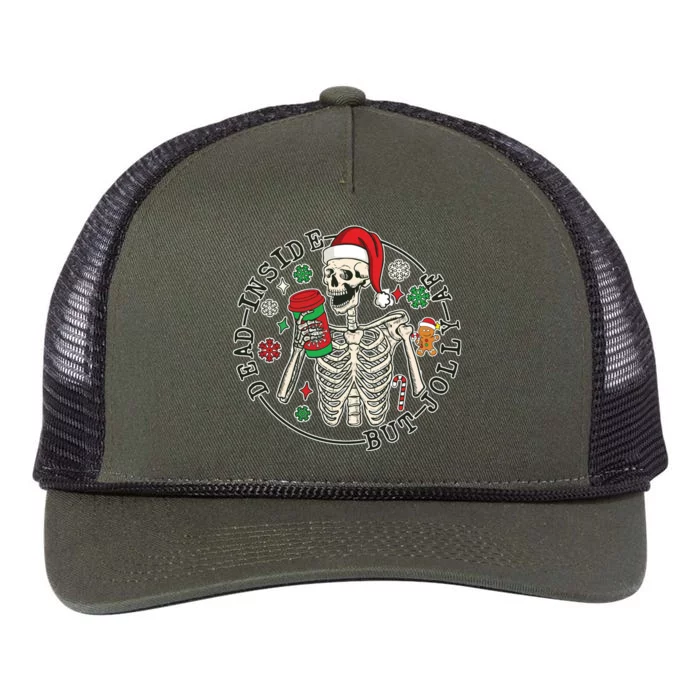 Dead Inside But Jolly Af Christmas Skeleton Retro Rope Trucker Hat Cap