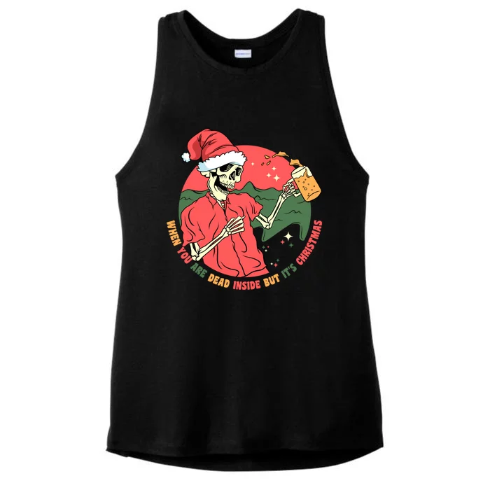 Dead Inside But It's Christmas Skeleton Ing Beer Xmas Gift Ladies Tri-Blend Wicking Tank