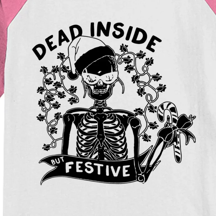 Dead Inside But Festive Funny Skeleton Christmas Graphic Cool Gift Kids Colorblock Raglan Jersey