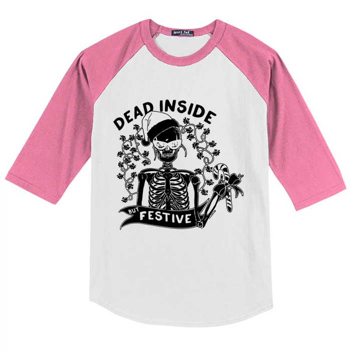 Dead Inside But Festive Funny Skeleton Christmas Graphic Cool Gift Kids Colorblock Raglan Jersey