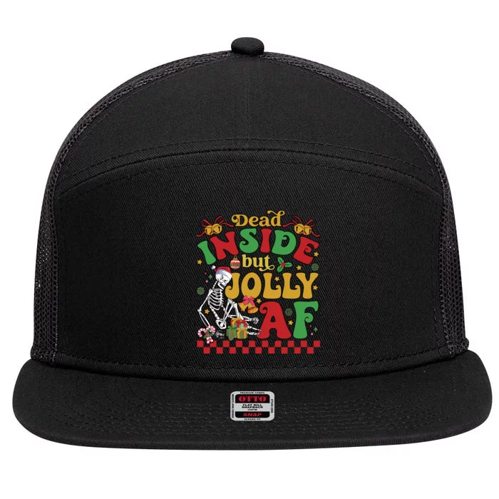 Dead Inside But Jolly Af Funny Christmas Gift 7 Panel Mesh Trucker Snapback Hat