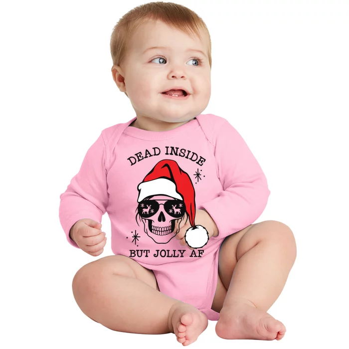 Dead Inside But Jolly Af Funny Christmas Baby Long Sleeve Bodysuit