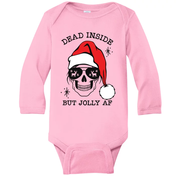 Dead Inside But Jolly Af Funny Christmas Baby Long Sleeve Bodysuit