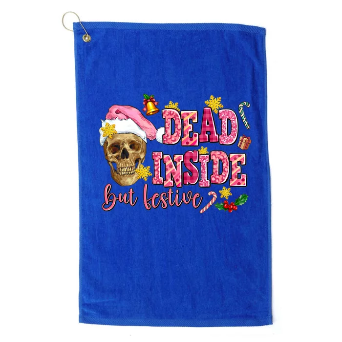 Dead Inside But Festive Skeleton Santa Christmas Pajamas Gift Platinum Collection Golf Towel