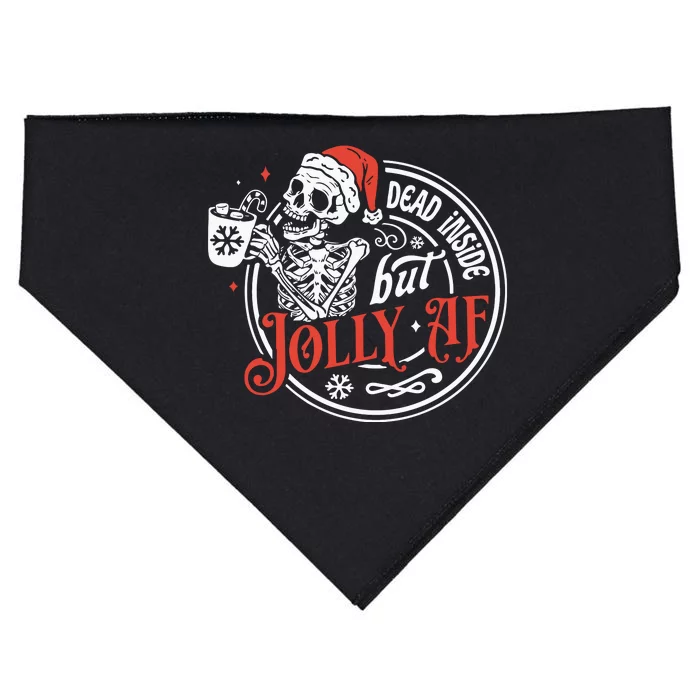 Dead Inside But Jolly Af Dead Inside Jolly Skeleton Christmas USA-Made Doggie Bandana