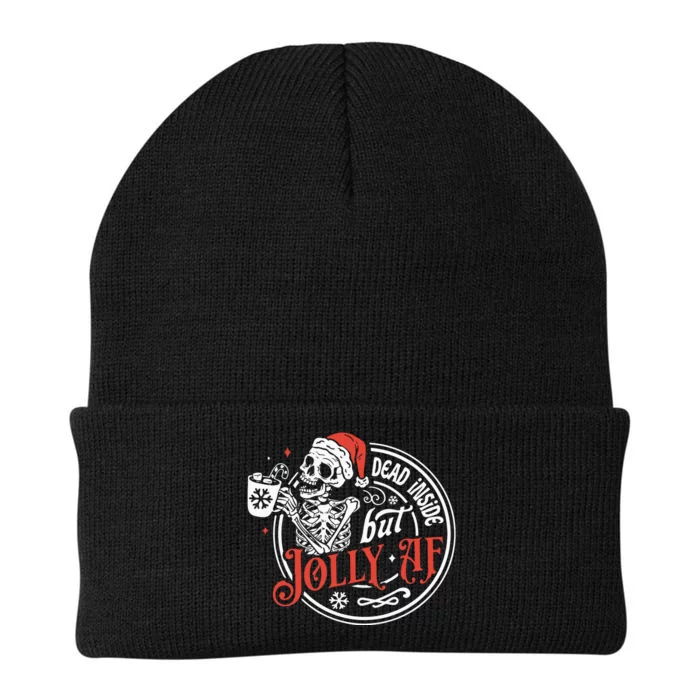 Dead Inside But Jolly Af Dead Inside Jolly Skeleton Christmas Knit Cap Winter Beanie