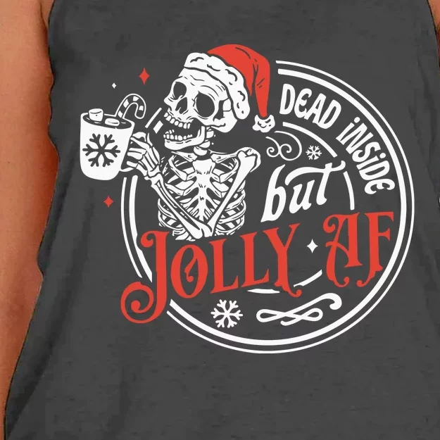 Dead Inside But Jolly Af Dead Inside Jolly Skeleton Christmas Women's Knotted Racerback Tank