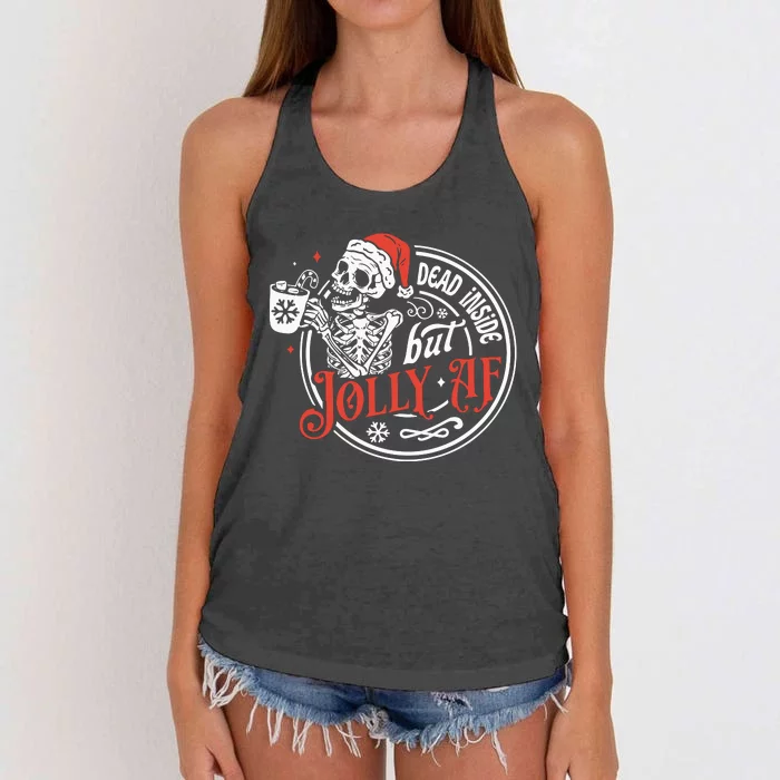 Dead Inside But Jolly Af Dead Inside Jolly Skeleton Christmas Women's Knotted Racerback Tank