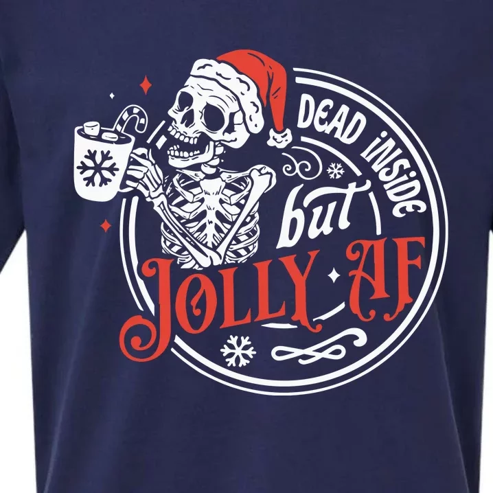 Dead Inside But Jolly Af Dead Inside Jolly Skeleton Christmas Sueded Cloud Jersey T-Shirt