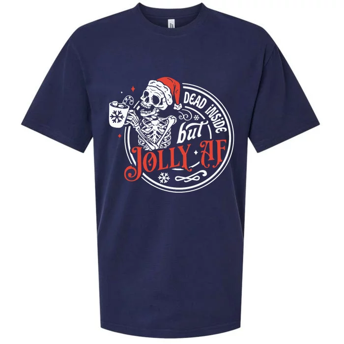 Dead Inside But Jolly Af Dead Inside Jolly Skeleton Christmas Sueded Cloud Jersey T-Shirt