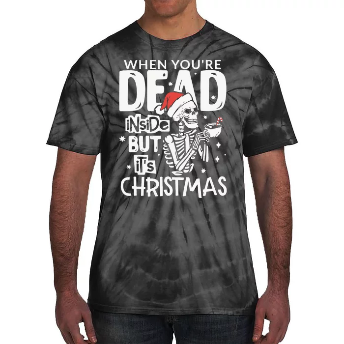 Dead Inside But Jolly Af Christmas Skeleton Tie-Dye T-Shirt