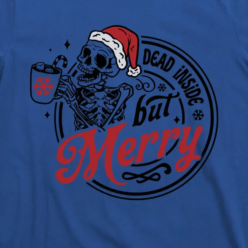 Dead Inside But Merry Retro Skeleton Christmas Santa Hats Gift T-Shirt