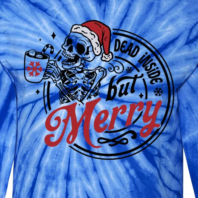 Dead Inside But Merry Retro Skeleton Christmas Santa Hats Gift Tie-Dye Long Sleeve Shirt