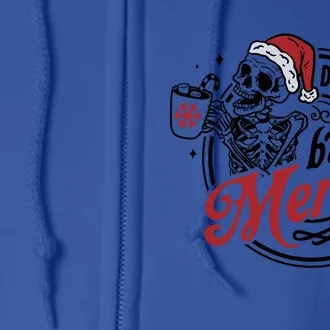 Dead Inside But Merry Retro Skeleton Christmas Santa Hats Gift Full Zip Hoodie