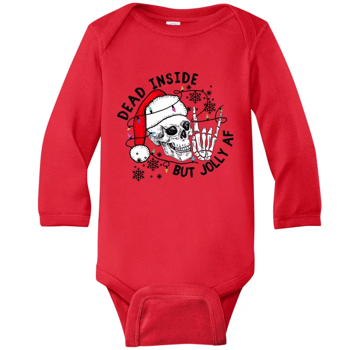 Dead Inside But Jolly Af Christmas Skeleton Baby Long Sleeve Bodysuit